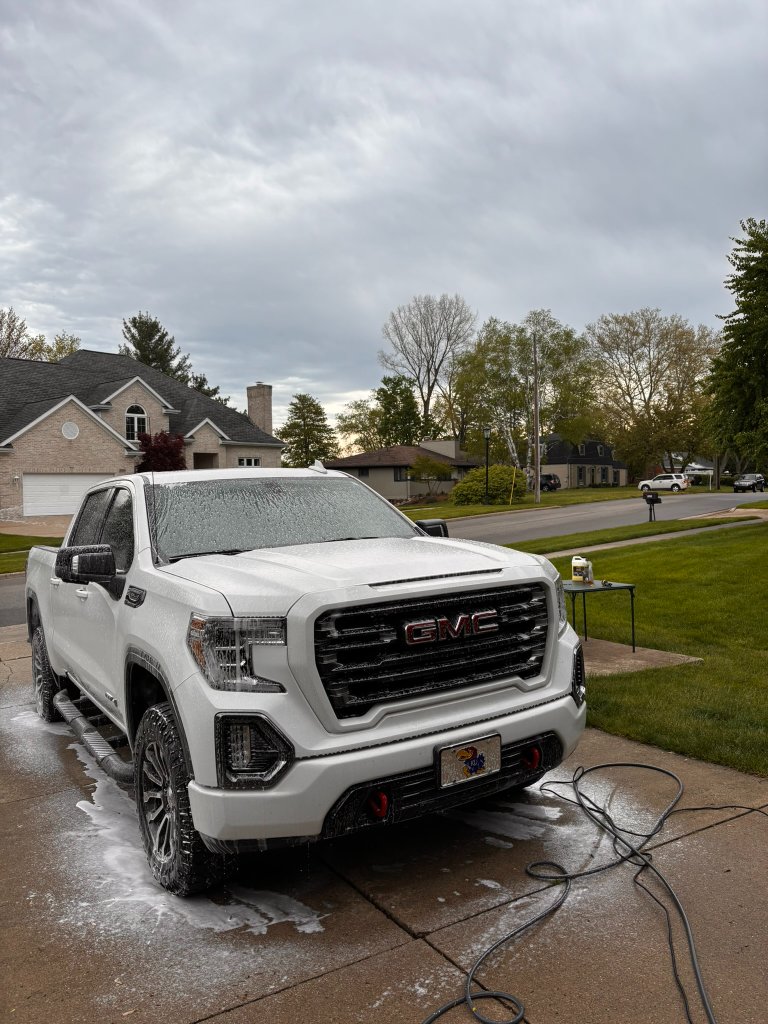 GMC truck receiving foam wash